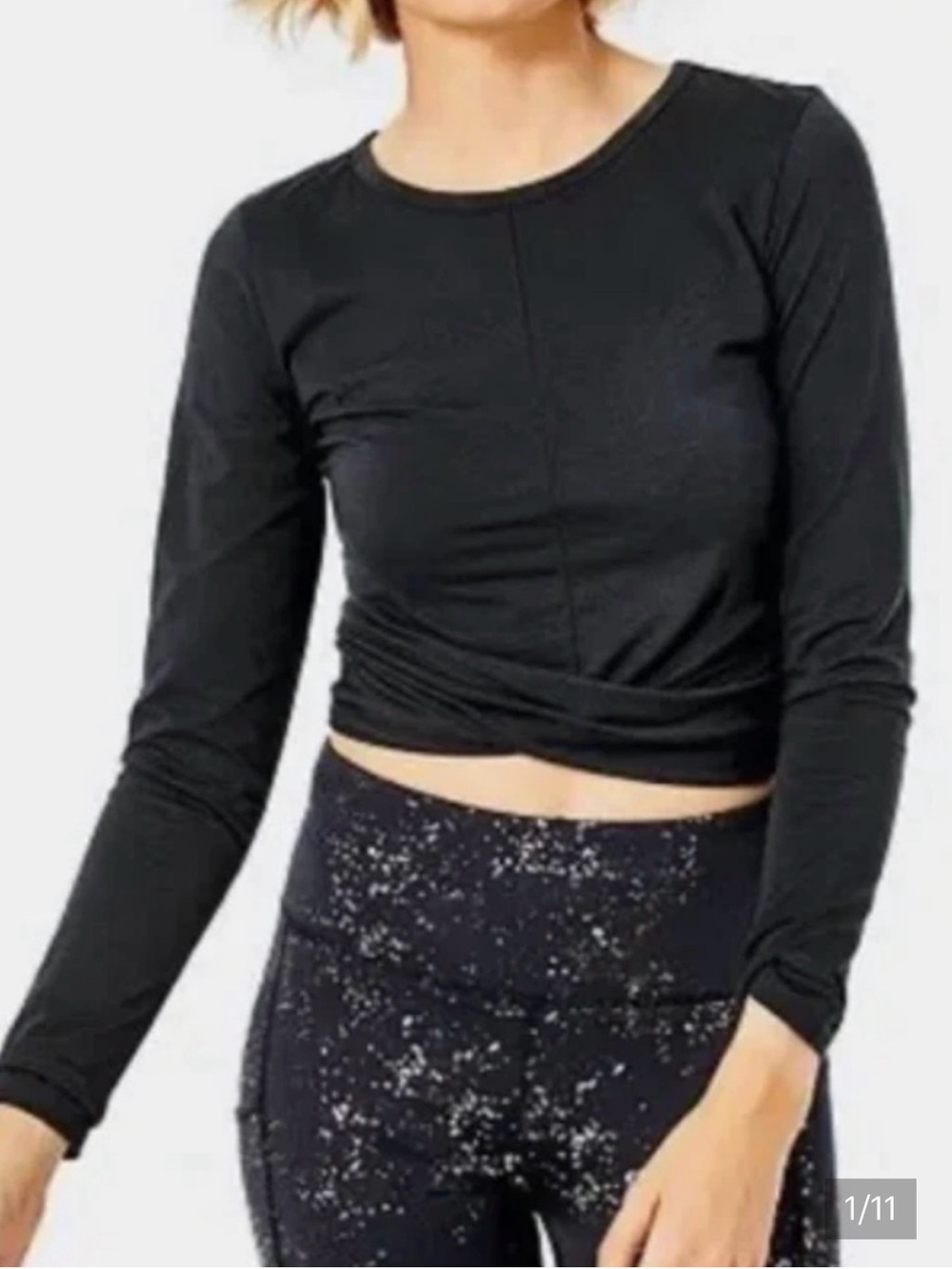 Lilly Pulitzer Greer Crop Twist Tee Long Sleeve Top Onyx Black Luxletic NWOT
